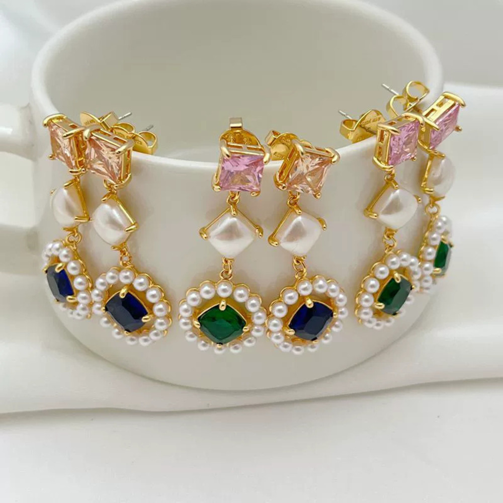 Kendra Scott Zircon Pearl Halo Square Asymmetrical Tassel Earrings